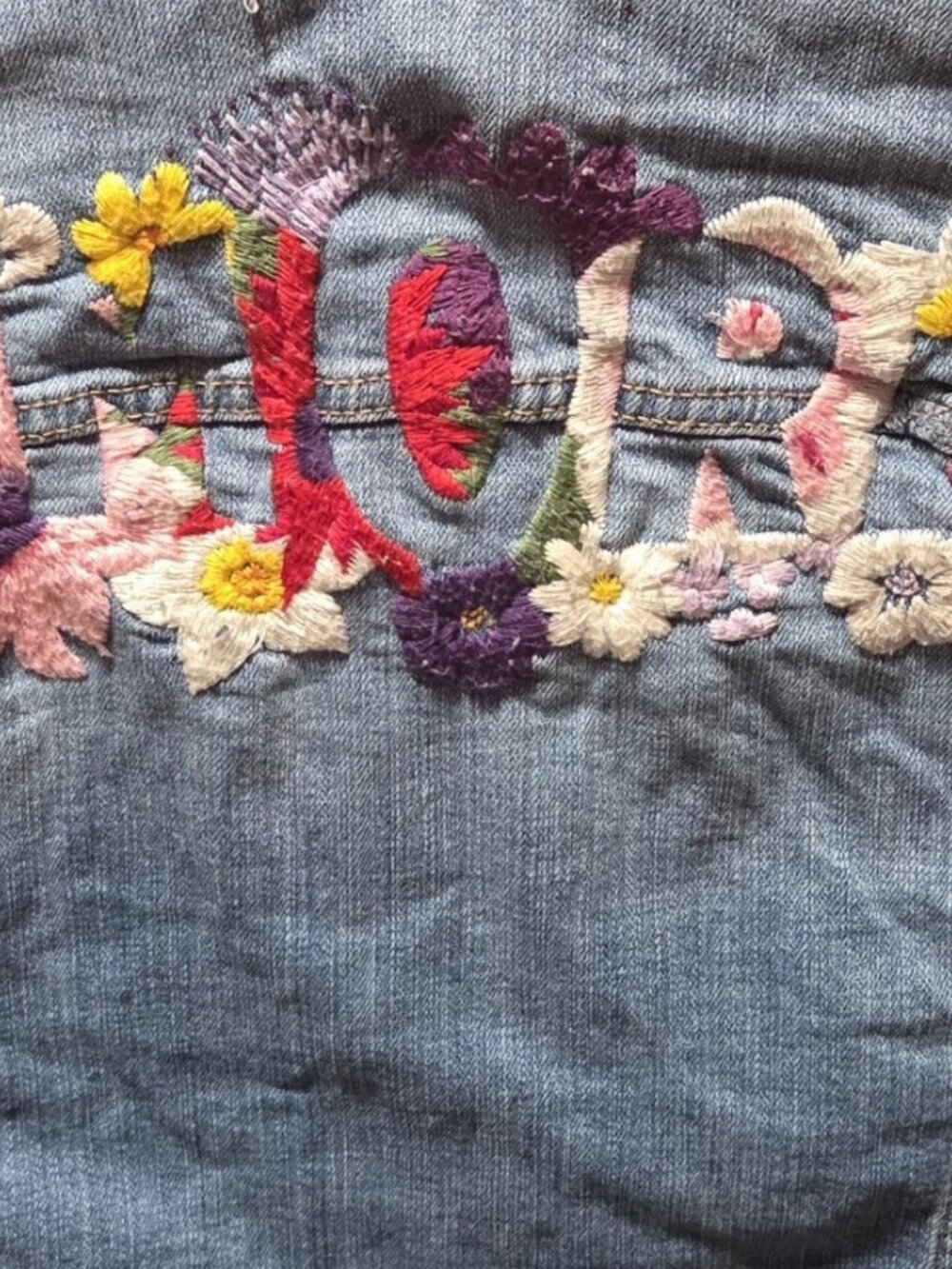 Anthropologie Pilcro Letterpress Amore Embroidered Floral Denim Jacket Sz Small - Picture 3 of 5
